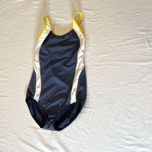 Lands End Women Athletic Gray Swimsuit Sz 12 long Cross back Shelf bra